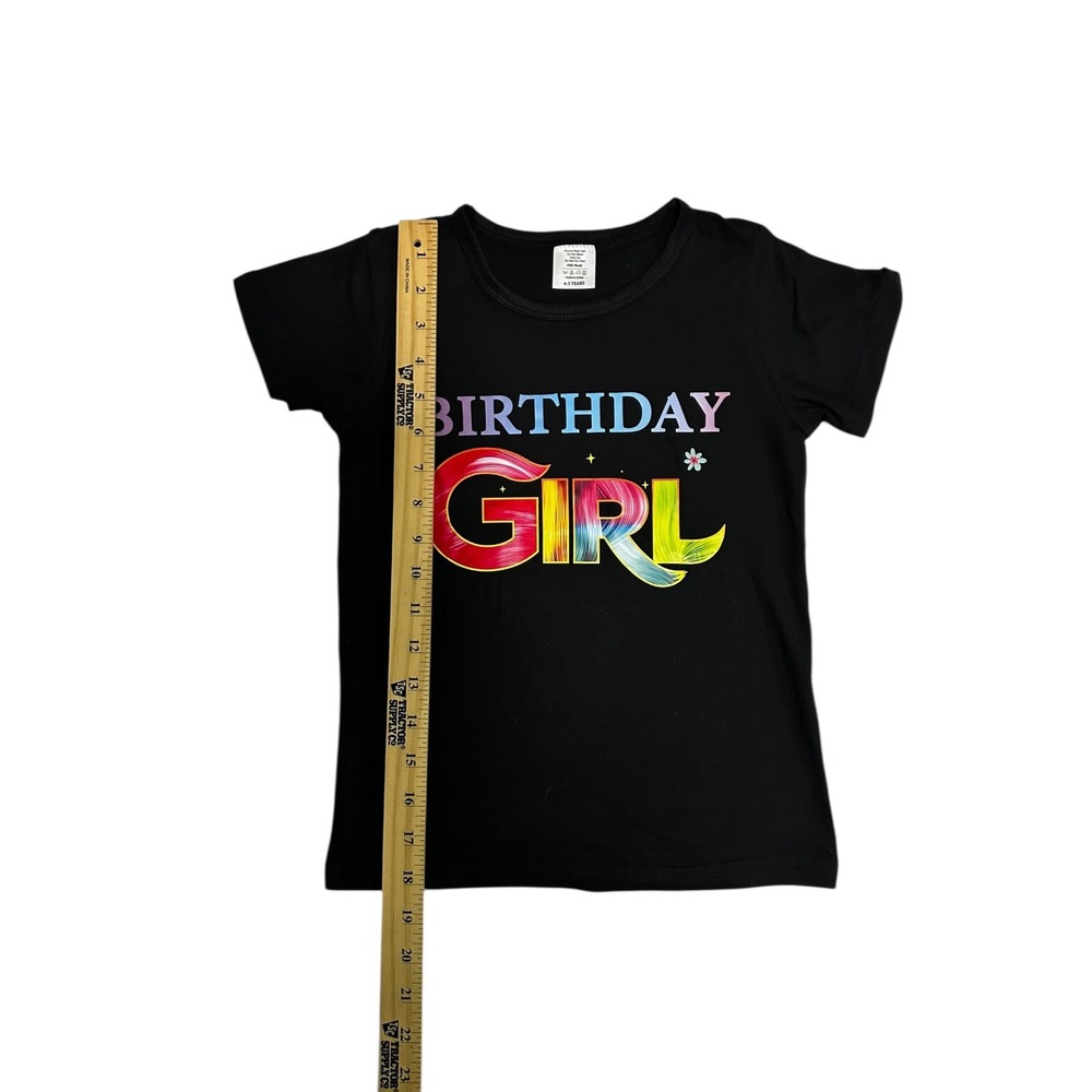 Birthday Girl T-Shirt Rainbow Graphic Tee Black Top Kids Size - Picture 3 of 8